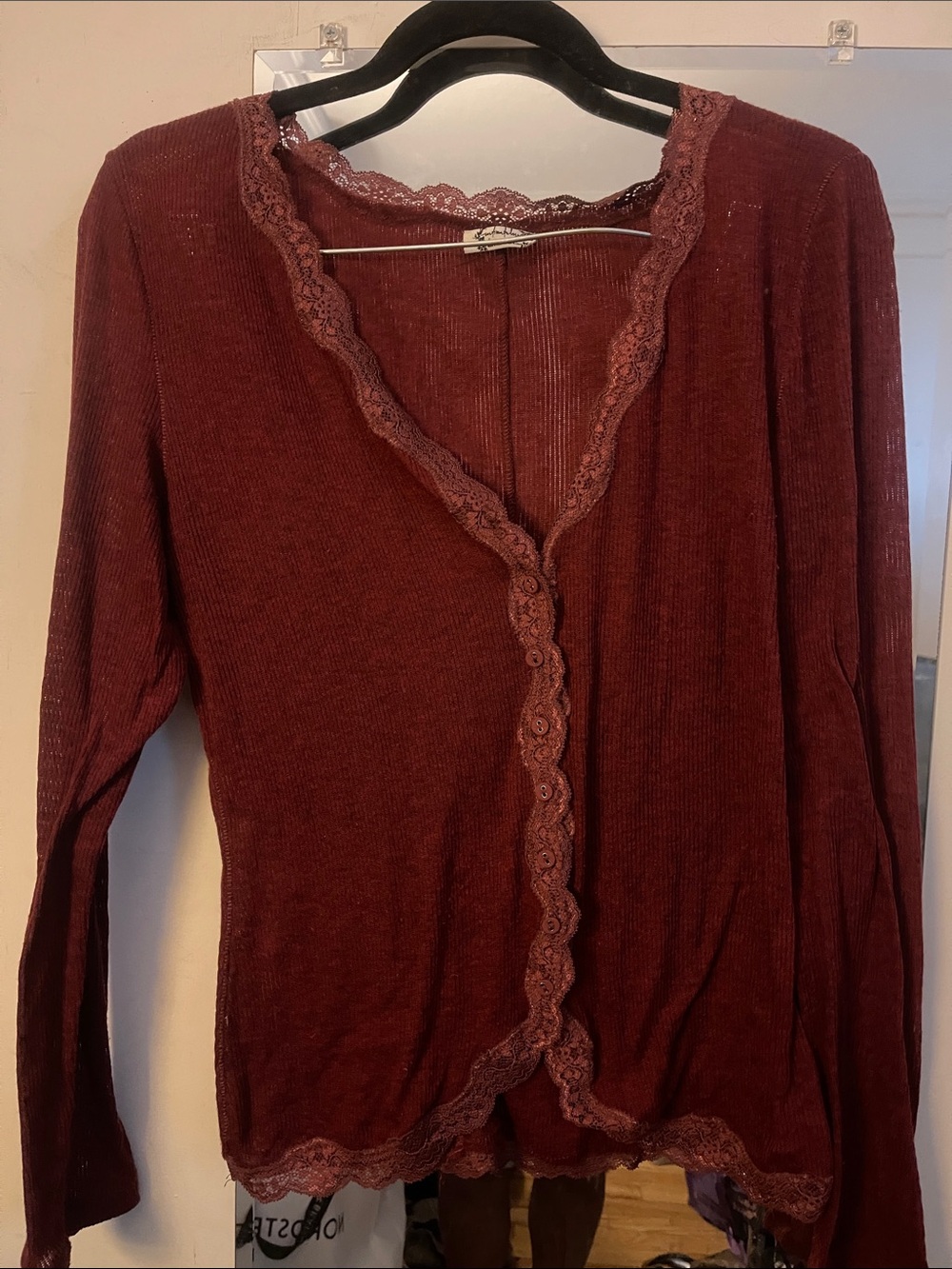 Women's Lace-Trim Lightweight Cardigan - Burgundy